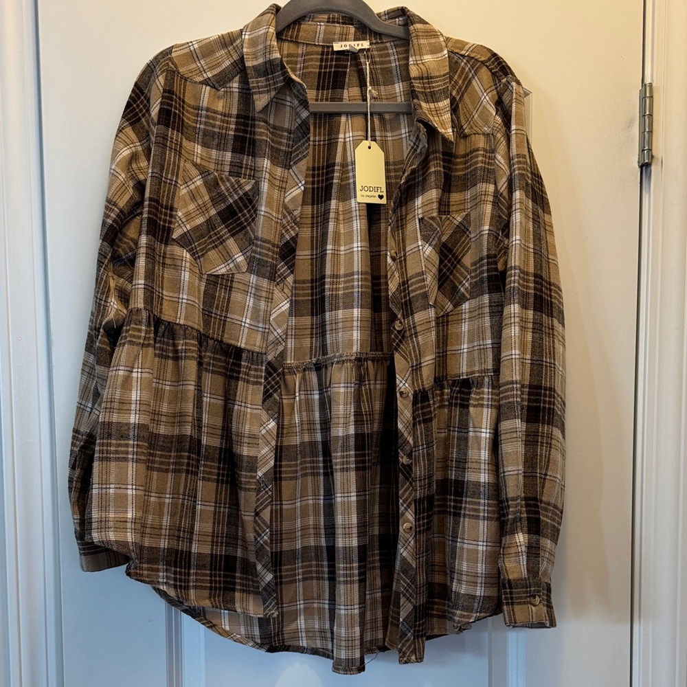 JODIFL Brown Plaid Button Down Shirt